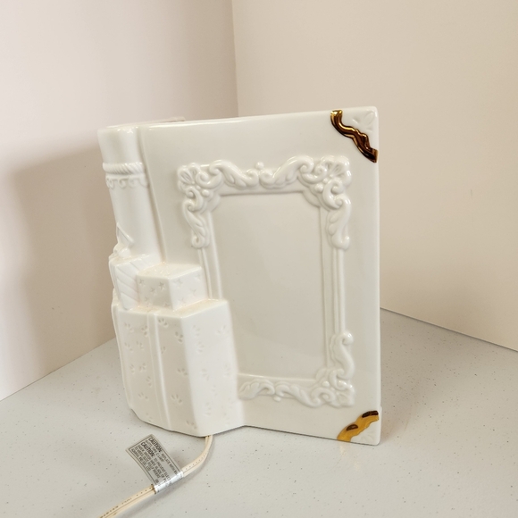 Santa Claus Christmas Eve Fireplace Light Up Lamp Vintage White Gold Decoration - Picture 5 of 12